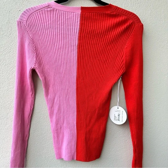 NWT STAUD Women’s Red Pink Cargo Cardigan Sweater Ribbed Size Large - Picture 8 of 12
